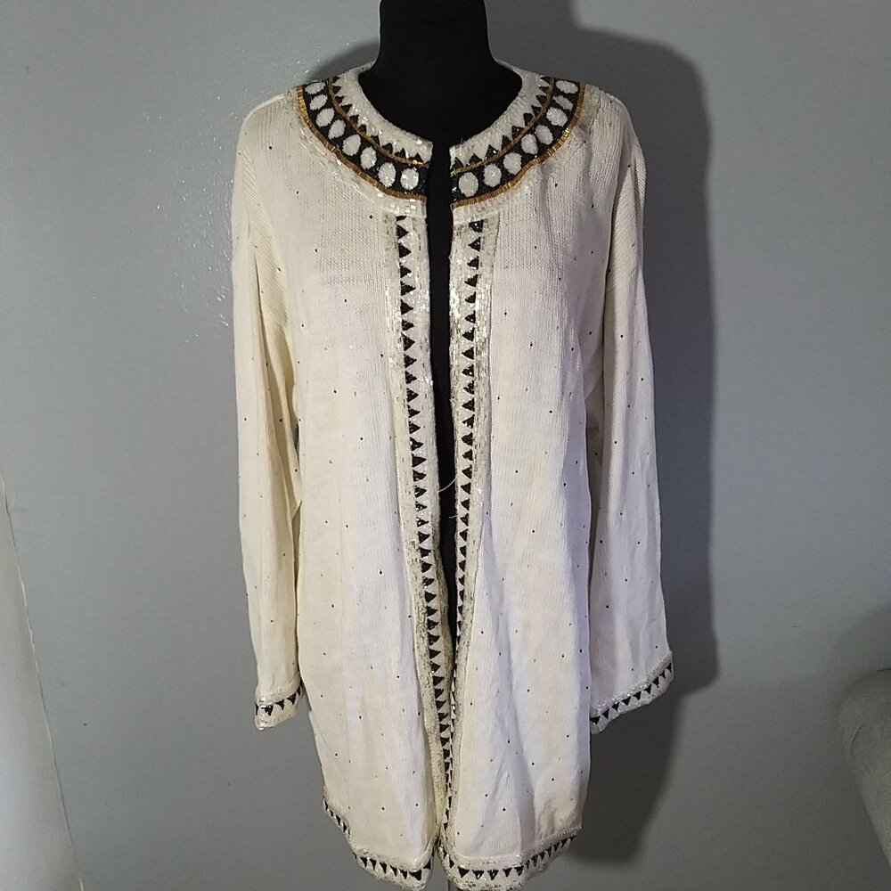 Bonnie Boerer & Company Elegant Beige Knit Cardigan Sweater Size L